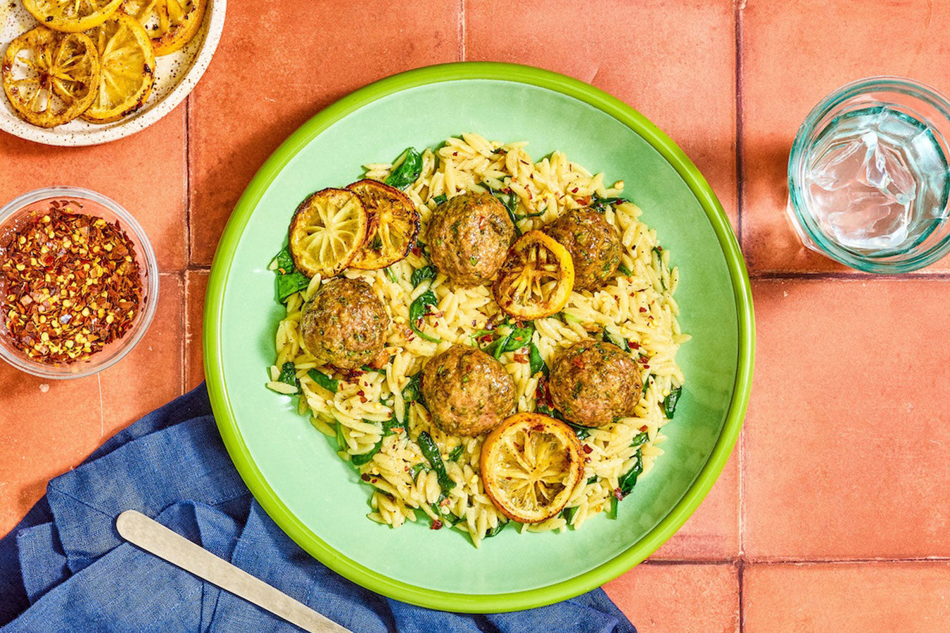 Tzatziki Lamb Meatballs with Lemon & Spinach Orzo