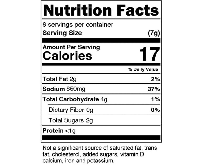 Nutrition panel for Chimichurri Churrasco Spice & Easy.