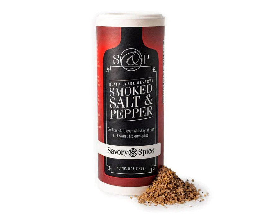 Black label reserve smoked salt & pepper canister on white background 