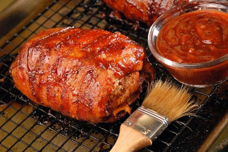 Bacon-Wrapped Pork Loin with Whiskey BBQ Sauce